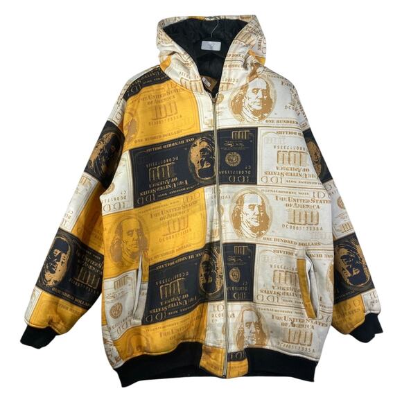 Vintage All Over Money Print $100 Bill Full Zip Hoodie XL - Picture 1 of 7